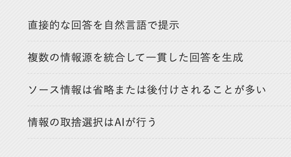 生成AIによる回答の情報提示形式の特徴