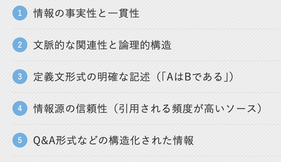 生成AIが回答生成時に重視する5つの要素の図解