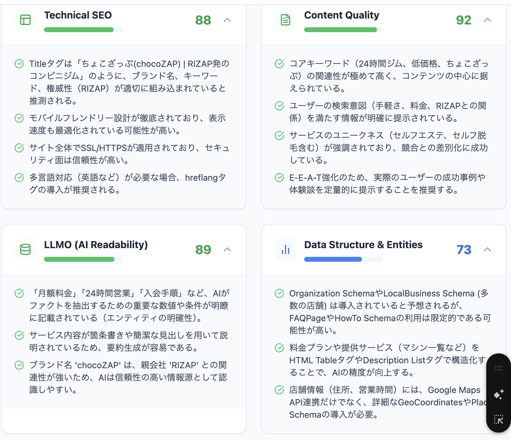 chocozapのカテゴリ別詳細分析結果