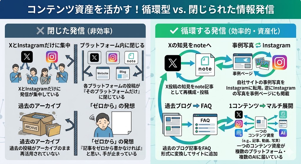 コンテンツ循環戦略の実践ステップ図解 — LLMO研究所作成
