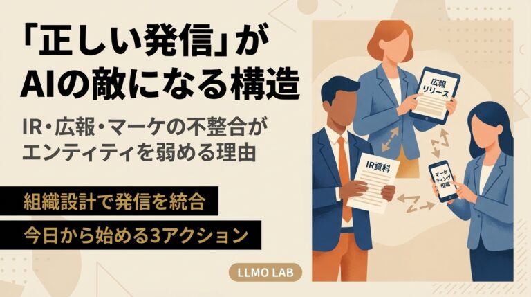 自社のエンティティを壊しているのは、誰でもない。IR・広報・マーケが「正しく」発信するほど、AIから見た企業像が弱くなる構造【LLMO】